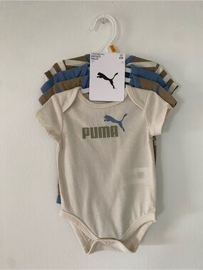 Puma Cream Baby One-Piece Bodysuit with Blue and Olive Logo